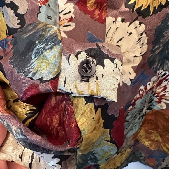 Jeri Marque 80s VTG Colorful Satin Floral Art Deco Button Down Blouse Size 14 - Picture 5 of 10